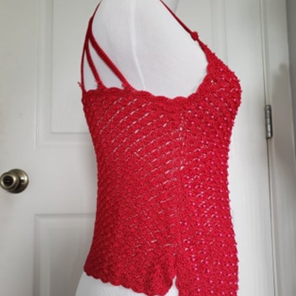 Red Beaded Crotchet Tank Top S/M - Picture 1 of 5